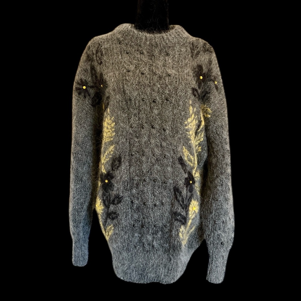 Heavenly Handknits Australia - Gray/Yellow Floal Mohair Sweater - Size L